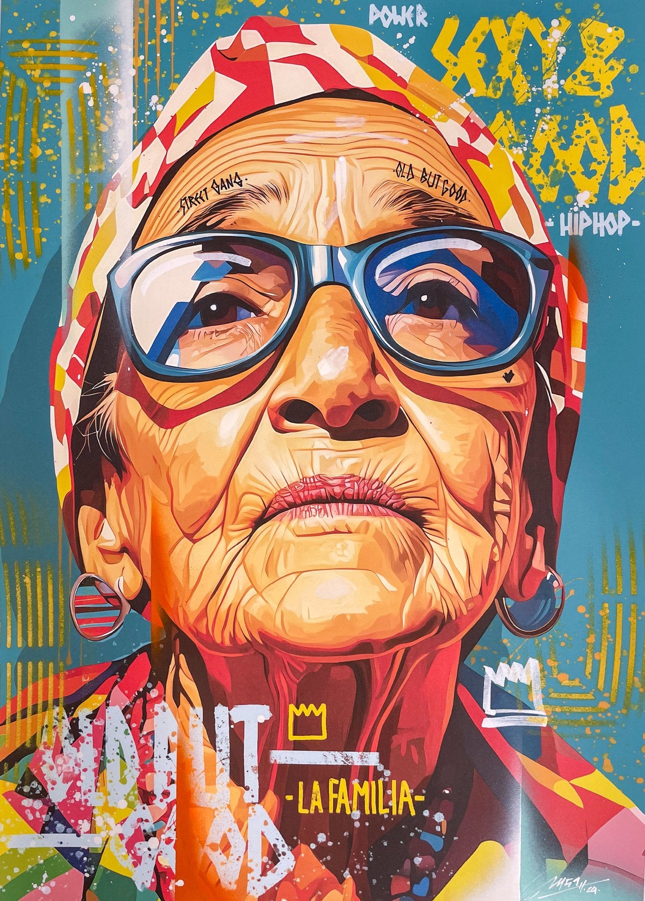 M51 - "En memoria de todos los refugiados" - Obra de arte única pintada sobre impresión - 2024