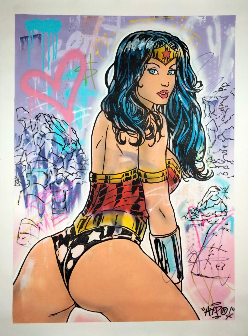Hipo - Wonder Woman - It's always the right time to give a little love - Spray paint and acrylic