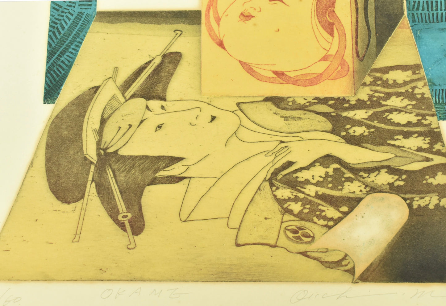 Makoto Ouchi - Okame - Coloured etching 'Iro' etching